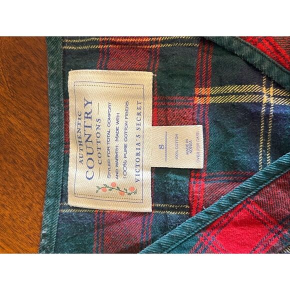 Victoria Secret Country S Retro Oversize Cotton Plaid Long Sleeve Nightshirt - Picture 5 of 5